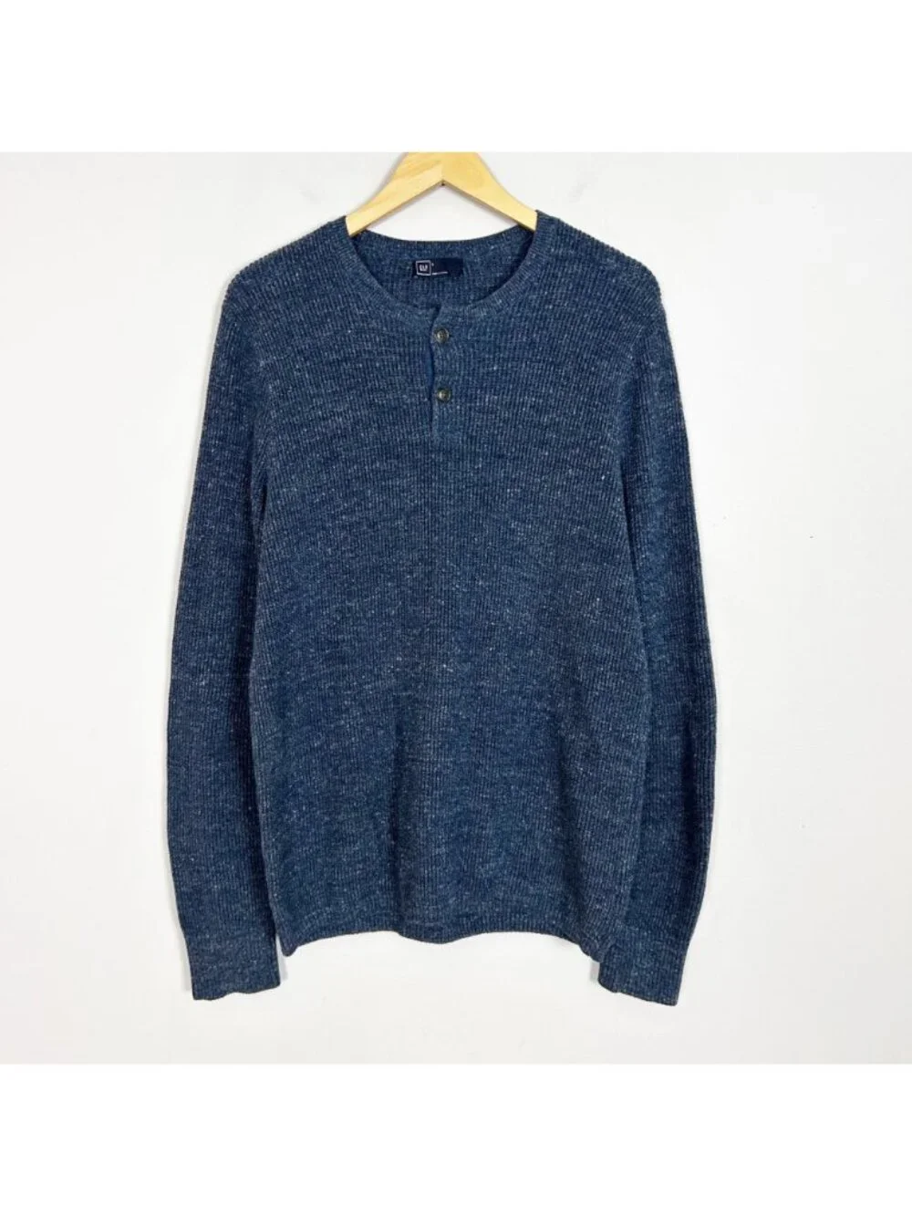 Gap Henley Waffle‎ Sweater Heather Navy Ribbed Size Large Men's
